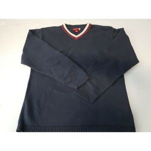 Guess Wine navyV-neck Knit Cotton Long Sleeve Lightweight Sweater Size XL